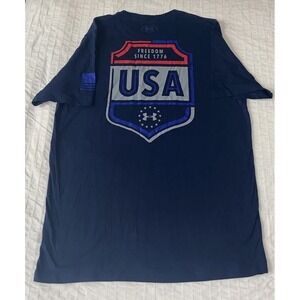 Under Armour USA Tee Mens Blue Loose Fit Short Sleeve Shirt Size Medium
